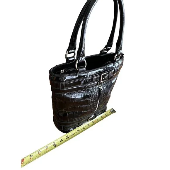 Kate Spade New York Black Croc-Embossed Patent Leather Tote Handbag 10x8x4